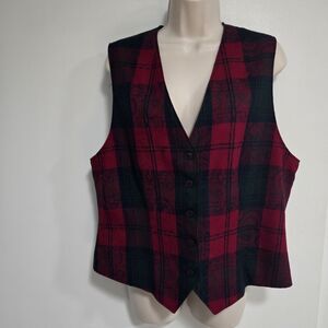 Pendleton Size 14 Red/Navy/Green Tartan Plaid Wool Lined Button Vest NEW $98 USA